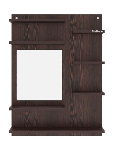 Image of Madhuran Ricco Engineered Wood Wall Mounted Dressing Table (Wenge Finish) Living Room Bedroom Bathroom Furniture Washbasin Accessories Decorative Craft