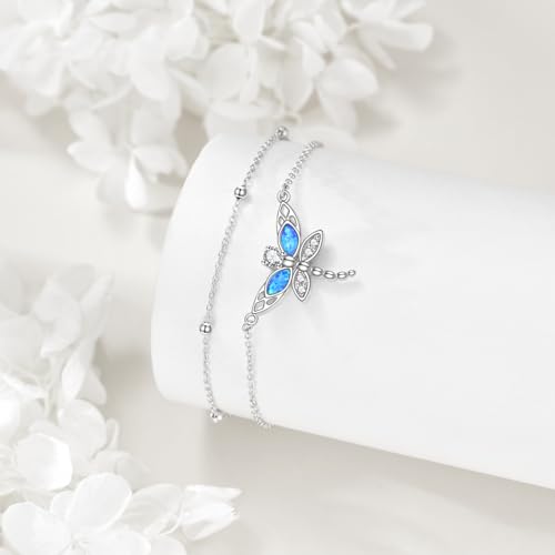 Image of TIGER RIDER Dragonfly Anklet Sterling Silver Dragonfly Gifts Jewelry for Women with Crystal Birthday Anniversary