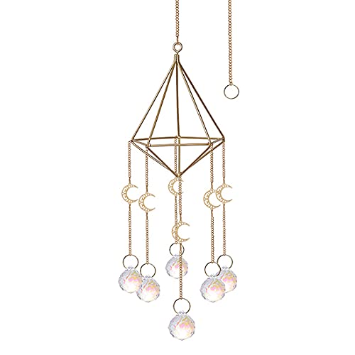 Gold Crystal Suncatcher Glass Rainbow Maker Crystal Light Catcher Gold Moon AB Coat Crystal Prisms Ball Hanging Ornament Pendant Rainbow Maker Window Decor Gift - Thumbnail 3