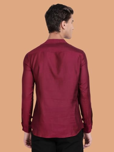 Image of KRYPTIC Men's Full Sleeve Regular Fit Short Kurta in Premium Pure Cotton with Patch Pocket and Mandarin Collar - Perfect Blend of Style and Comfort