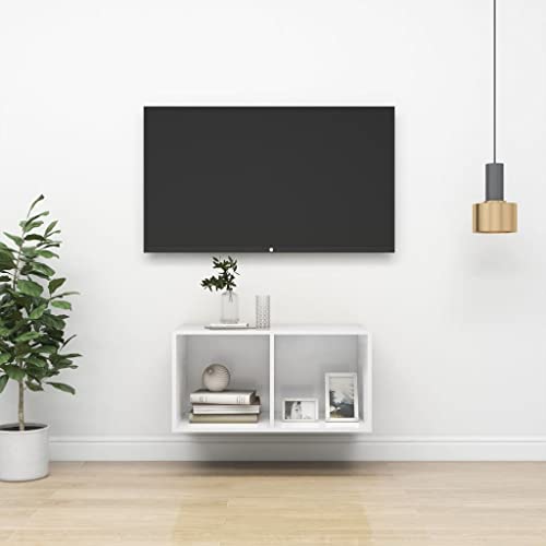 WKIEQACO Centros de entretenimiento y soportes de TV, mueble de TV montado en la pared, color blanco brillante, 37 x 37 x 72 cm, madera de ingeniería