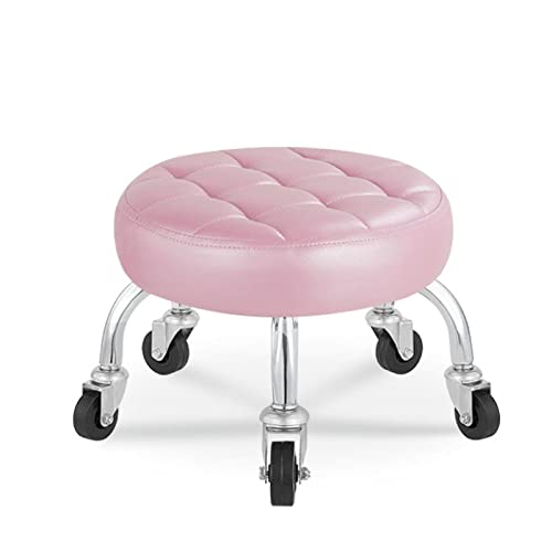 Taburete con respaldo y cojín de cuero, asiento giratorio de 360° para salón, spa, oficina, asiento bajo con ruedas