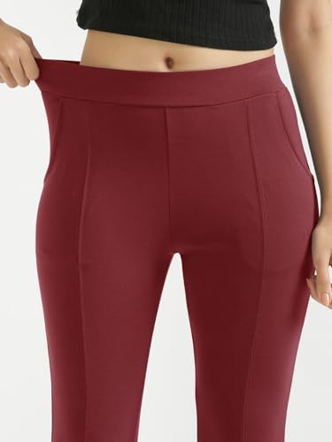 Image of SAADAA Women's Regular Fit High Rise 4-Way Stretchable Pants Yoga, Formal, and Regular Skinny High Waist Leggings 2 Deep Pockets Elastic Waistband Durable Interlock Stitching