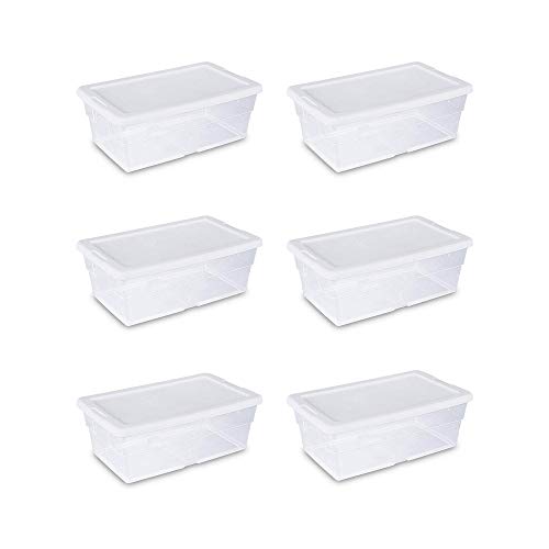 Sterilite 6 Quart Clear Stacking Closet Storage Tote Container with Lid (6 Pack)