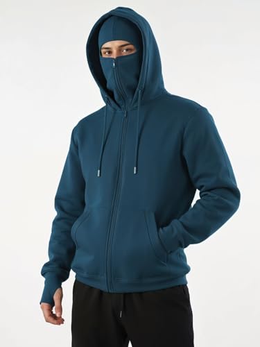 Image of ADRO Men Balaclava Hoodies | 320 GSM Soft Cotton Zipper Hoodie | Thumb-Hole Cuff Gloves | Travel Jacket with Hood | Winter Sweatshirt