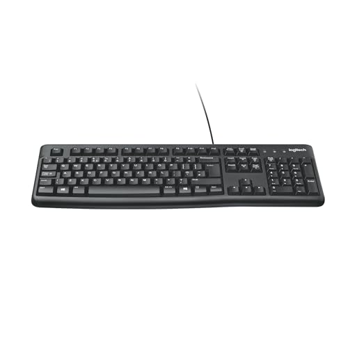 Logitech K120 Teclado con Cable Business para Windows, Tamaño Normal, Resistante a Líquido, Barra Espaciadora Curvada, PC/Portátil, Disposición QWERTY Español – Negro
