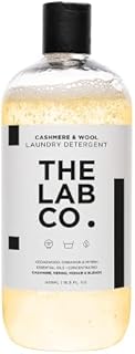 The Lab Co. Cashmere and Wool Laundry Wash 500ml. Non-Bio washing detergent for woollens to be use in your washing machine or handwashing. Scented with Cinnamon, Myrrh and Cedarwood. Up to 32 washes.