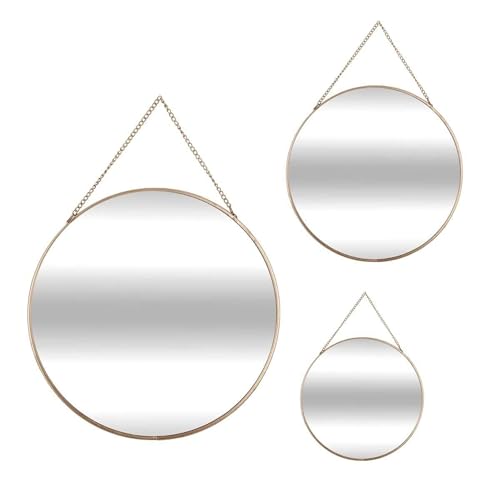 Well Home - Set de 3 Espejos Redondos en Color Oro con Cadena - Ø20cm Ø24cm Ø29cm