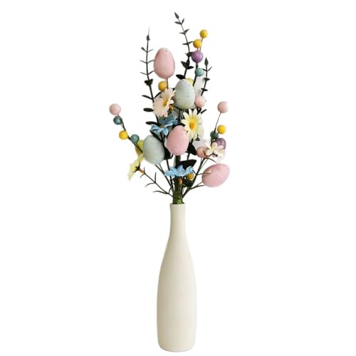 Easter Egg Floral Arrangement with Daisies, Eucalyptus and Decorative Eggs, Spring Theme Artificial Flower Bouquet（45cm）