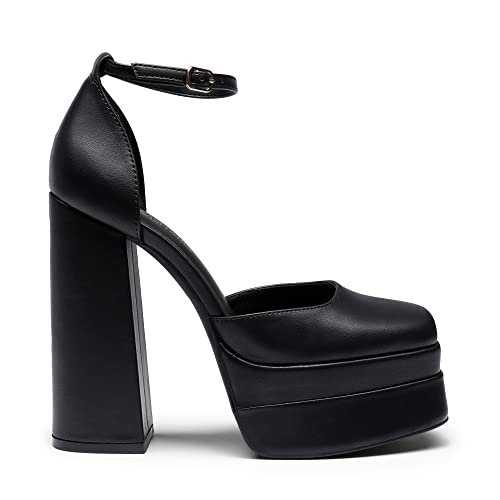 Image of DREAM PAIRS Women's High Chunky Platform Closed Toe Block Heels Square Toe Ankle Strap Dress Wedding Party Pumps Shoes Aurelia