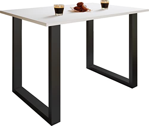 VCM Mesa de comedor de madera | Base maciza de alta calidad | Patas de hierro | Mesa de cocina - Xona U Negro