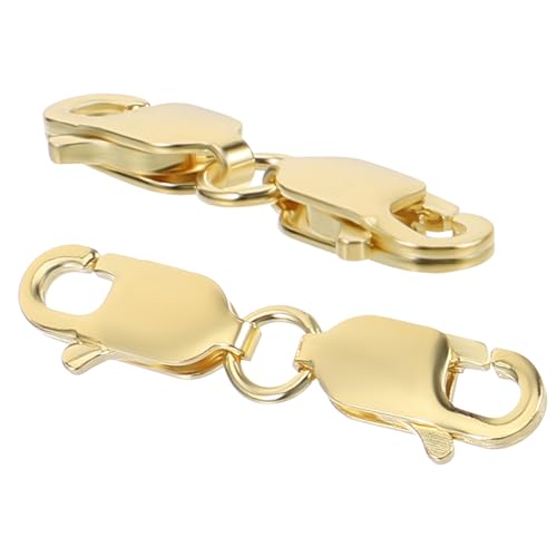 HOMSFOU 2Pcs Double Lobster Claw Clasps Gold DIY Jewelry Making Connectors for Bracelets Necklaces Easy Use Lobster Buckle Extenders with Jump Rings for Secure Chain Fastening