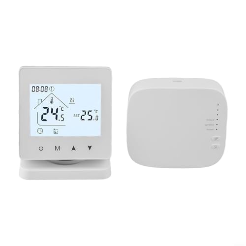 Thermostat d'ambiance sans fil pour chaudières à gaz, contrôle de température programmable sur 7 jours, avec récepteur, design mural blanc avec option USB/batterie...