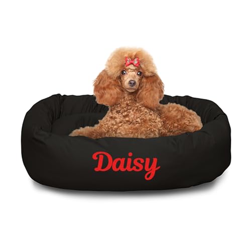 Image of Majestic Pet Personalized 32 Inch Bagel Calming Dog Bed Washable - Cozy Soft Round Dog Bed with Spine Support for Dogs to Rest Their Head - Fluffy Donut Dog Bed 32x23x7 (Inch) - Medium - Black