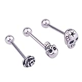 Hemobllo Set de 3 Joyas para Piercings de Lengua en Acero Inoxidable Diseño de Calavera y Flor, Seguras y Llamativas para Mujeres y Niñas