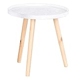 HOMCOM Mesa de salón moderna redonda con borde elevado y tres patas, de madera blanca y dorada