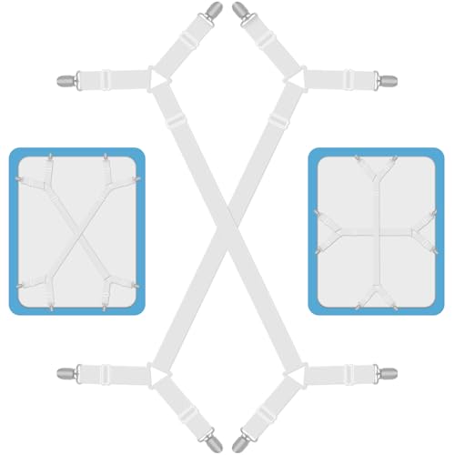 Quelcc 2 Pièces Tendeur Drap Housse Lit Drap Réglable, Attache Drap Housse, Réglable Élastiques Triangle Sangles, Elastique Drap Housse avec Clips en...