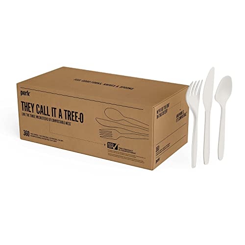 Perk Compostable PLA Assorted Cutlery, Medium-Weight, White, 720/Carton (PK56205VS)