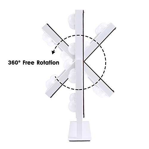 Bwllni Lighted Makeup Mirror Hollywood Mirror Vanity Mirror With Lights, Touch Control Design 3 Colors Dimable Led Bulbs, Detachable 10X Magnification, 360°Rotation, White. #TOP5