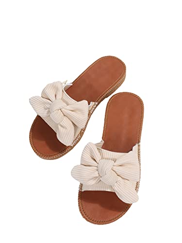 Image of GORGLITTER Women's Bow Flat Sandals Open Toe Slip On Slide Slipper Shoes | Sandals Women Comfortable, Dressy Sandal Women, Y2k Shoes, Dress Slippers for Women, Flats