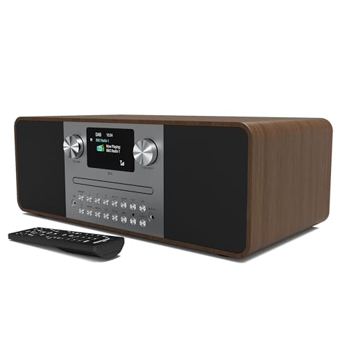 DAB/DAB+ & FM Digital Radio with CD Player | Bluetooth & USB MP3 Player | 60W Premium Sound | Remote Control | Mains Powered | Perfect for Home Entertainment | AZATOM D4 (Walnut)