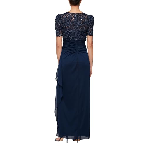 Image of Alex Evenings Women's Wedding Guest Dress with V-Neck Stretch Sequin Bodice and Empire Waist (Petite and Regular Sizes)