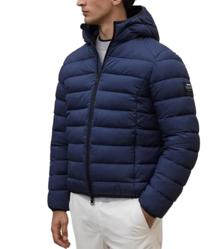 ECOALF Chaqueta Acolchada con Capucha para Hombre, materiales reciclados, Azul Marino, Cierre Completo (FR/ES, Letras, L, Regular, Regular, Azul marino)