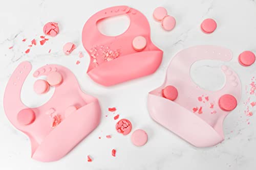 Silicone Baby Bibs Infant Toddler Feeding | Muted Pink Multi Set Pack Of 3 | Waterproof, Durable, Adjustable, Soft!…