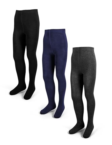 Photo de Basic Treasure Lot de 3 collants pour fille, Noir/bleu marine/gris, 134-140