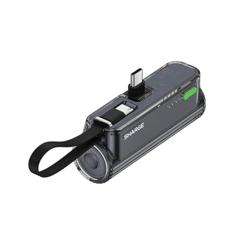 Image of sharge Flow Mini 2 Power Bank with Built-in Cable 22.5W Max Portable Charger for Travel, Fast Charging Battery Pack with iOS and USB-C Connector for iPhone 17 /16 /15 /14, Galaxy, Google, and More