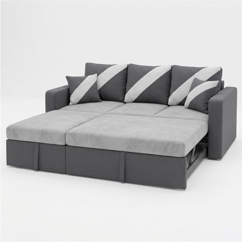 Image of FURNY Trivia 4 Seater LHS Lounger Sofa Cum Bed (Dark Gray - Light Gray) with Pull-Out Function | Luxury Velvet Suede Finish | Durable Comfort | Ideal for Living Room