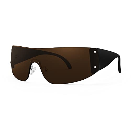 FEISEDY Rimless Wrap Around Y2K Sunglasses For Women Men Fashion Oversized Shield Frameless Sun Glasses B4119