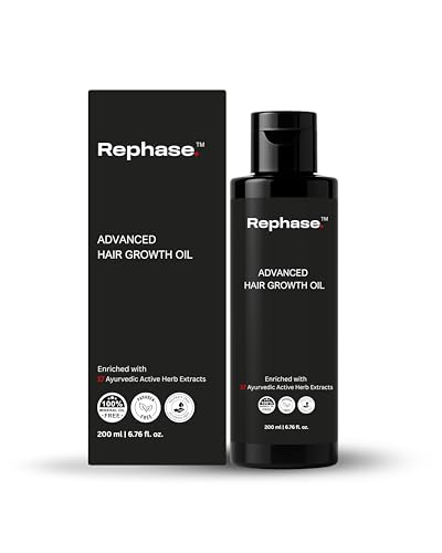 Rephase Advanced Hair Growth Oil with 17 Ayurvedic Herb Extracts | Helps Reduce Hair Fall, Strengthen Roots & Promote Fuller Hair | 200 ml