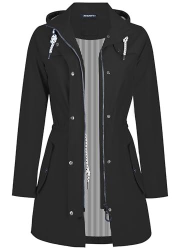 EnduaReve Regenjacke Damen Lang Wasserdicht Atmungsaktiv Regenmantel Übergangsjacke Kapuze Outdoor Jacke Schwarz M