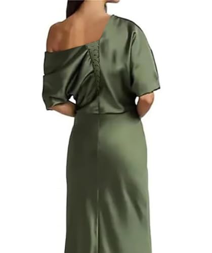 Satin Mother of The Bride Dresses for Women One Shoulder Tea Length Formal Dresses Wedding Guest NA912