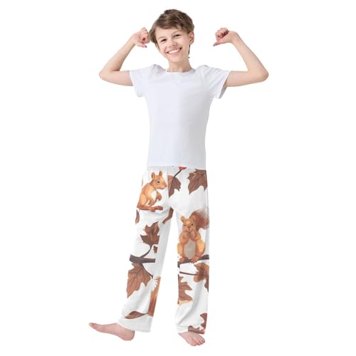 ZZXXB Squirrel Autumn Leaves Boys Long Pants Soft Trousers Elastic Waist Kids Lounge Bottoms with Pockets S-XL2