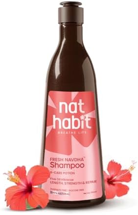 Nat Habit Sulfate-Free Natural Five Oils Hibiscus Hair Growth Shampoo, Navdha Shampoo for Women and Men, 250ml