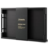 Fibogollo Bambus Serviertablett mit Metallgriff,38x25cm Rechteckig Tablett Frühstückstablett,Deko Ottoman-Tablett für Frühstück Geschirr Getränke,Mittel(Schwarz)