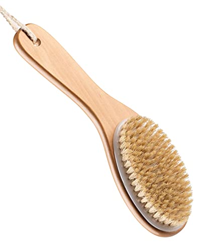 Image of 100% Natural Boar Bristle Body Brush Wooden | Curved Dry /Wet Body Brush with Contoured Wooden Handle by Rosena Naturals