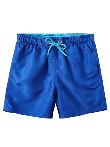 SERENYOU Jungen Boardshorts Kinder Musterwechsel Badeshorts Elastische Taille Badehose Jungs Schnell Trocknende Strand Shorts mit Netzfutter Hai Marineblau 9-10 Jahre