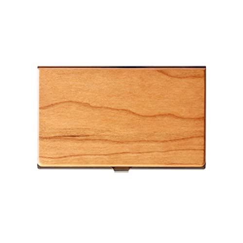 Card CASE, Stainless Case for Business Cards with an Accent of Precious Wood (Cherry)