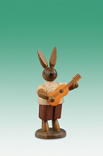 Lapin de Pâques en bois avec guitare de 7.5 cm non peint