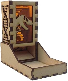 T Rex Fossil Mini Dice Tower v1 Amber Acrylic Window Laser Cut MDF Unique Gift