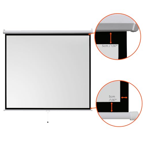 celexon Basic Rollo-Leinwand 110 | 200x200 cm 1:1 | ausziehbare Full-HD 4K Beamer-Leinwand f&uuml;r Heimkino oder B&uuml;ro-Pr&auml;sentationen | Projektionsleinwand geeignet zur Deckenmontage oder Wandmontage