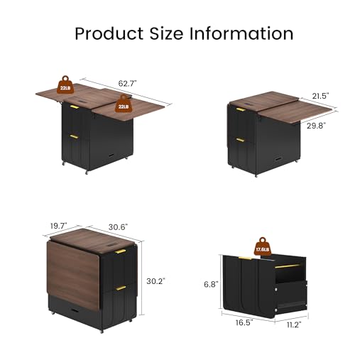 Image of ModernMate 3-in-1 Folding Desk & File Cabinet with 4 Drawers, Power Outlet
