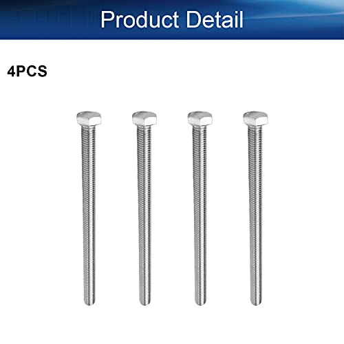 Image of Bettomshin 4Pcs M8 x 120mm Hex Bolts, 304 Stainless Steel 1.25mm Thread Pitch Fully Threaded Metric Hex Head Screw Bolts, Hexagon Screw Bolt, Hex Tap Bolts, Silver, A2-70 (Overall Size 125.3x13x13mm)
