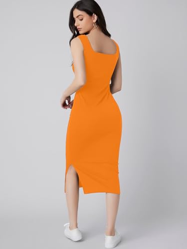 Image of Aahwan Royal Solid Bodycon Square Neck Midi Side Split Thigh Dress for Women's & Girl's