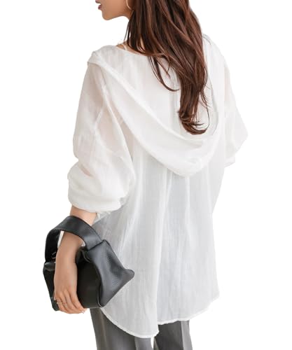 [神戸レタス] [プチレ] シャツ パーカーシアー ガーゼ レディース 春 夏 夏服 低身長 小柄 ボタン オーバー シルエット シャツパーカー 羽織り カジュアル 冷房対策 [C7607] フリー プチ オフホワイトのサムネイル