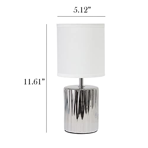 Simple Designs LT1132-CHR 11.61" Tall Contemporary Ruffled Metallic Chrome Capsule Bedside Table Desk Lamp w White Drum Fabric Shade for Home Decor, Bedroom, Living Room, Entryway, Office by Simple Designs - Image 3