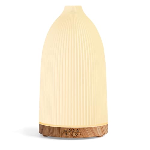SALKING Diffusore di Oli Essenziali 100ml, Diffusore Profumo Ambiente Elettrico 8 LED, Vaporizzatore Oli Essenziali a Ultrasuoni Senza BPA, per Casa, Yoga e Ufficio, Effetto Legno Chiaro